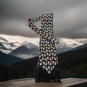 Alexander Lloyd Necktie Navy & Grey Wave Pattern Men's Tie‎ USA Silk Tall Long